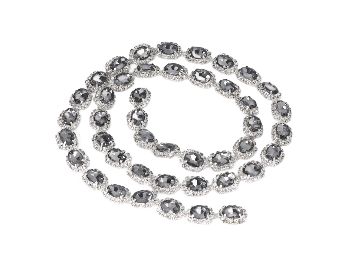 Cadena De Diamantes De Imitación De Cristal, 1 Jardín, 1,5 Cm De Ancho, Gris Transparente Brillante Para Manualidades.