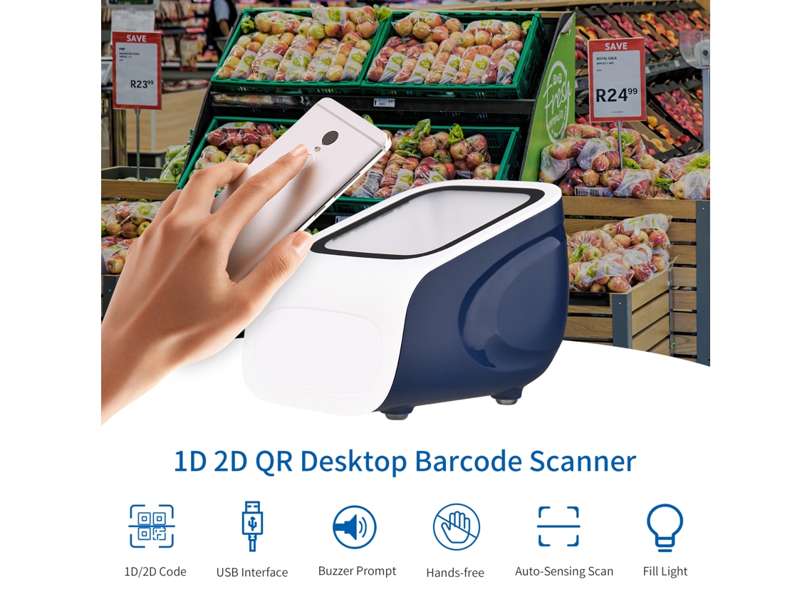Escáner De Código De Barras De Escritorio 1d 2d Qr Usb Manos Libres Compatible Con Windows Android Para Supermercado Tienda Minorista Pago Móvil