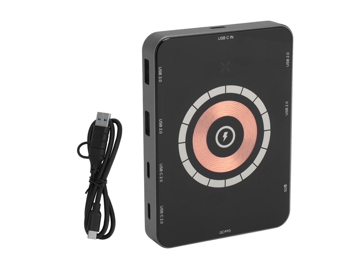 Estación De Acoplamiento Usb-c Con Carga Inalámbrica, Ranura Para Tarjetas Y Expansión De Puertos Para Portátiles.