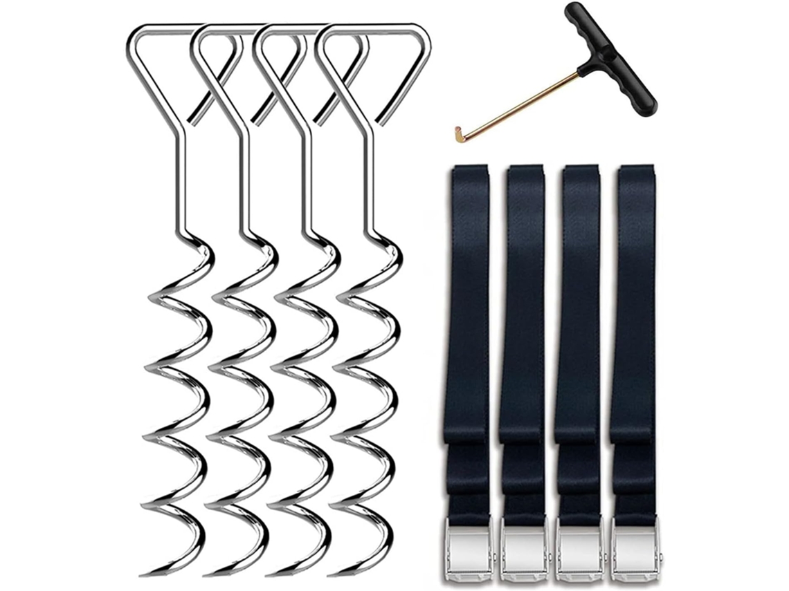 Juego De 4 Espirales De Anclaje Al Suelo Con Forma De Sacacorchos Para Trampolines Con Correa.