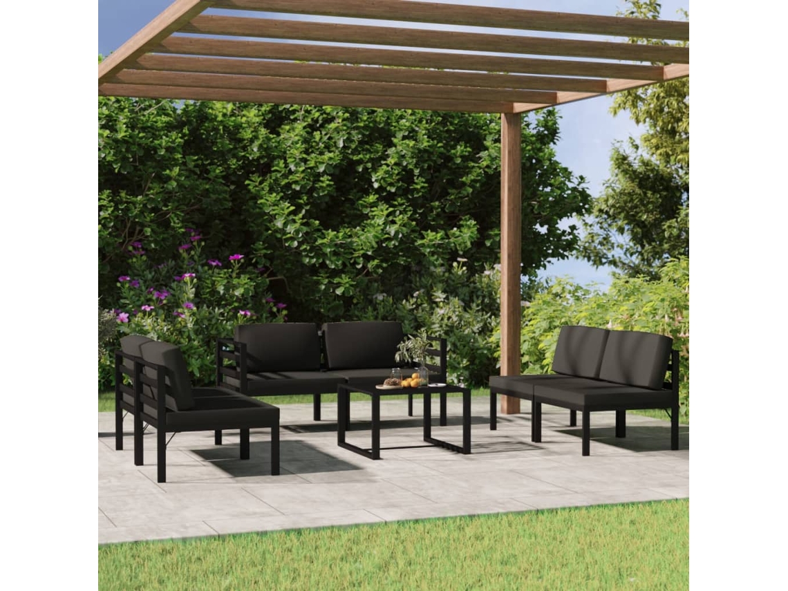 Conjunto de muebles de jardín con cojines de aluminio antracita, Dkd Home Decor