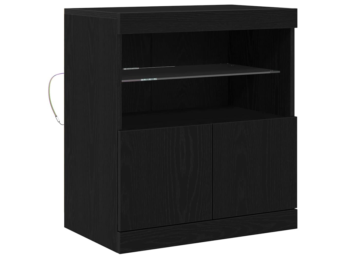 Aparador | Vitrina buffet con iluminación LED negra, 60,5 x 37 x 67 cm, Madera tratada