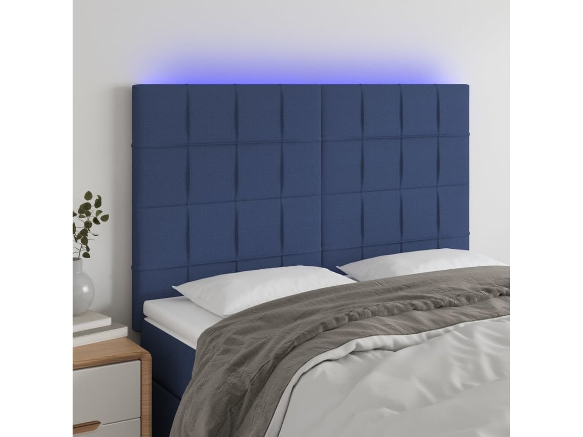 Cabecero Con Luces Led Tela Azul 144x5x118/128 Cm