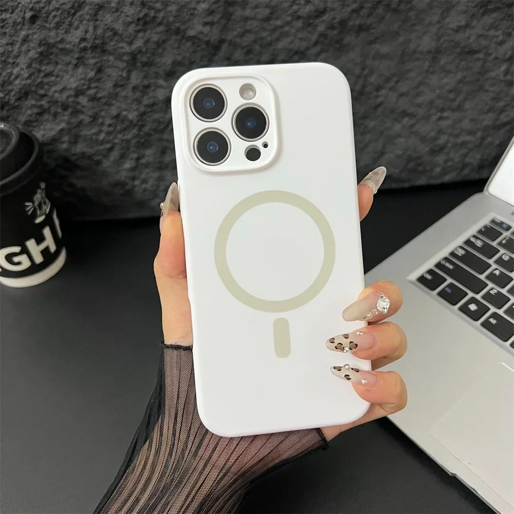 (iphone 15 Pro, Blanco) Funda Protectora Magnética De Silicona Líquida Magsafe Para Iphone, Protección De Lente