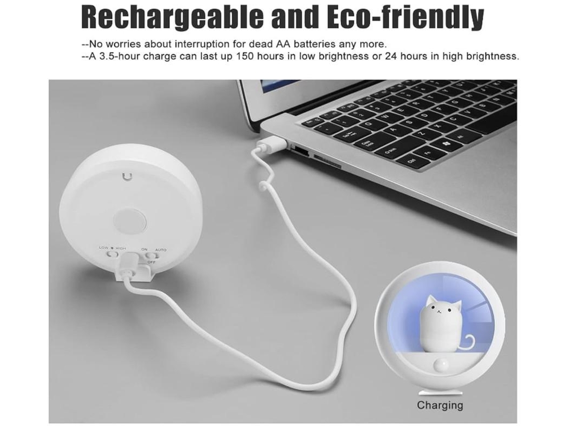 Sensor De Movimiento Led Niños Luces Nocturnas Recargable Usb Lámpara Luz Nocturna Para Habitación Infantil Baño Blanco Yizhood