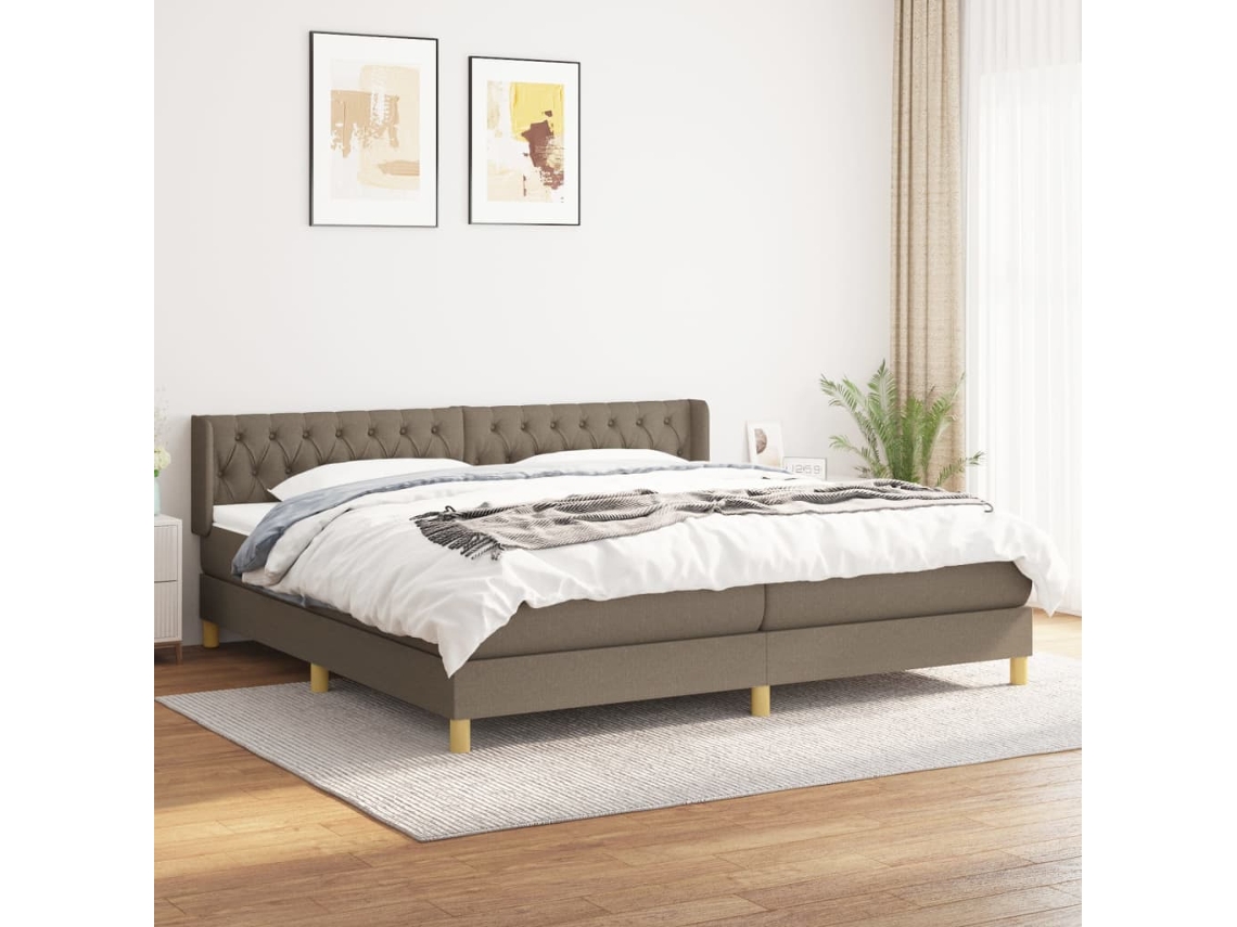 Cama Box Spring Con Colchón Tela Gris Taupe 200x200 Cm