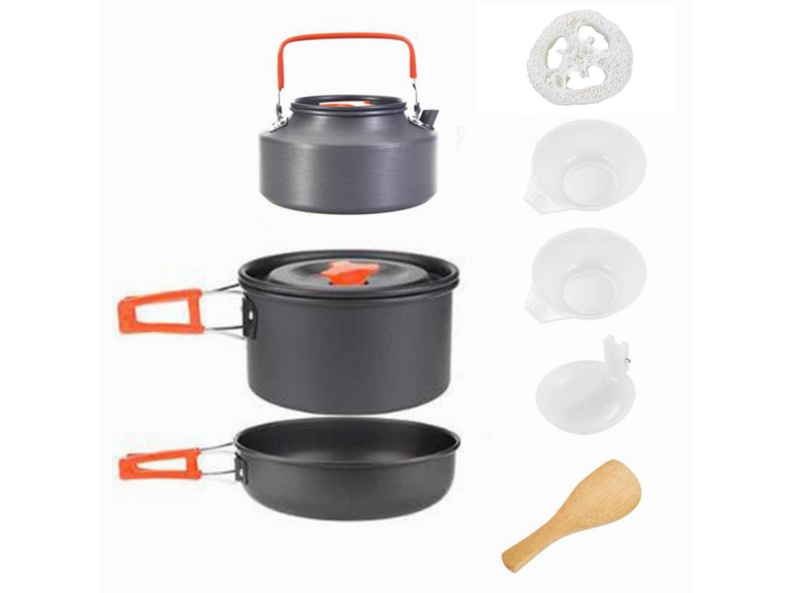 Kit De Cocina Ligero Para Acampar Con Sartén Antiadherente Y Hervidor Portátil Para 2-3 Personas.