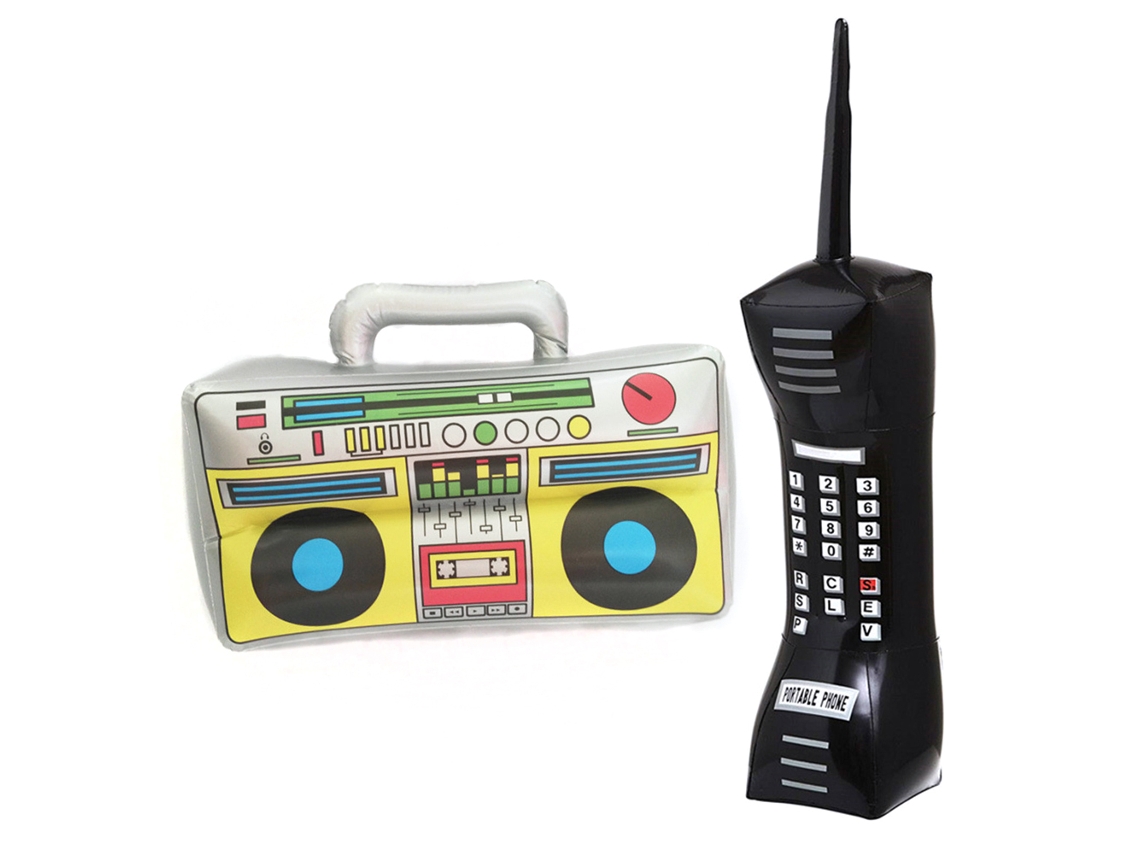 Ats-2 Piezas Radio Inflable Boombox Y Teléfono Móvil Inflable, Decoraciones Para Fiestas De Los 80s Y 90s