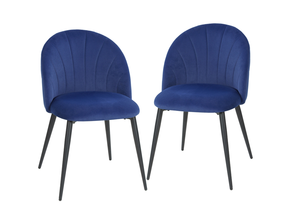 Juego de 2 sillas de comedor tapizadas con respaldo de terciopelo, 79 cm, azul.