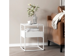 Mesa auxiliar Vissenbjerg con cajón cristal y acero 51 x 40 x 40 cm Blanco mate [EN.CASA]