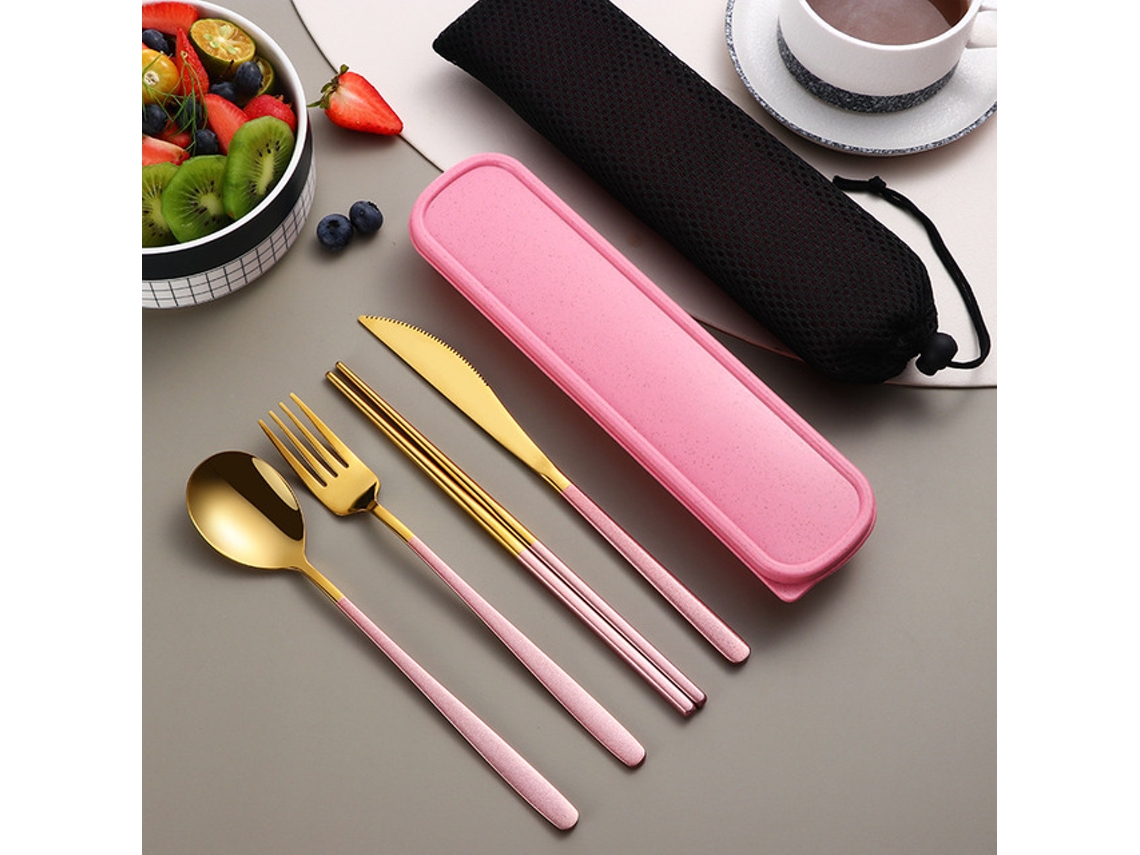 (oro Rosa) Juego De Cubiertos Portátil De Acero Inoxidable 304, Que Incluye Cuchillo, Tenedor, Cuchara Y Caja De Almacenamiento.