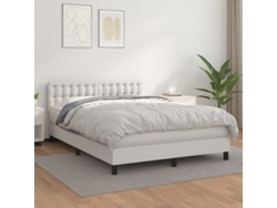 Cama Box Spring Con Colchón Cuero Sintético Blanco 140x200cm