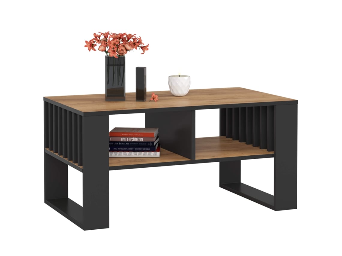 Mesa De Centro Rockford Roble Craft 92 Cm Con Patas En Color Negro 92x53x45 Cm