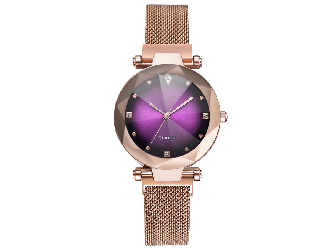 Reloj De Cuarzo Con Correa De Malla Con Pedrería - Moda Para Hombres Y Mujeres (rojo Y Rosa)