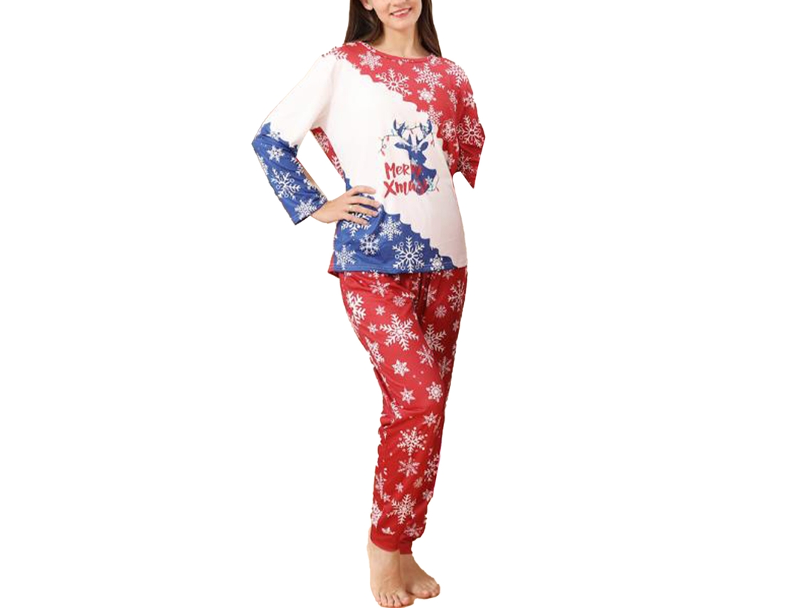 Pijama navideño familiar Kkpm con estampado de taza de nieve, cuello redondo, mangas largas, para mujer, talla L