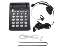 Teléfono empresarial con auriculares y pantalla LCD