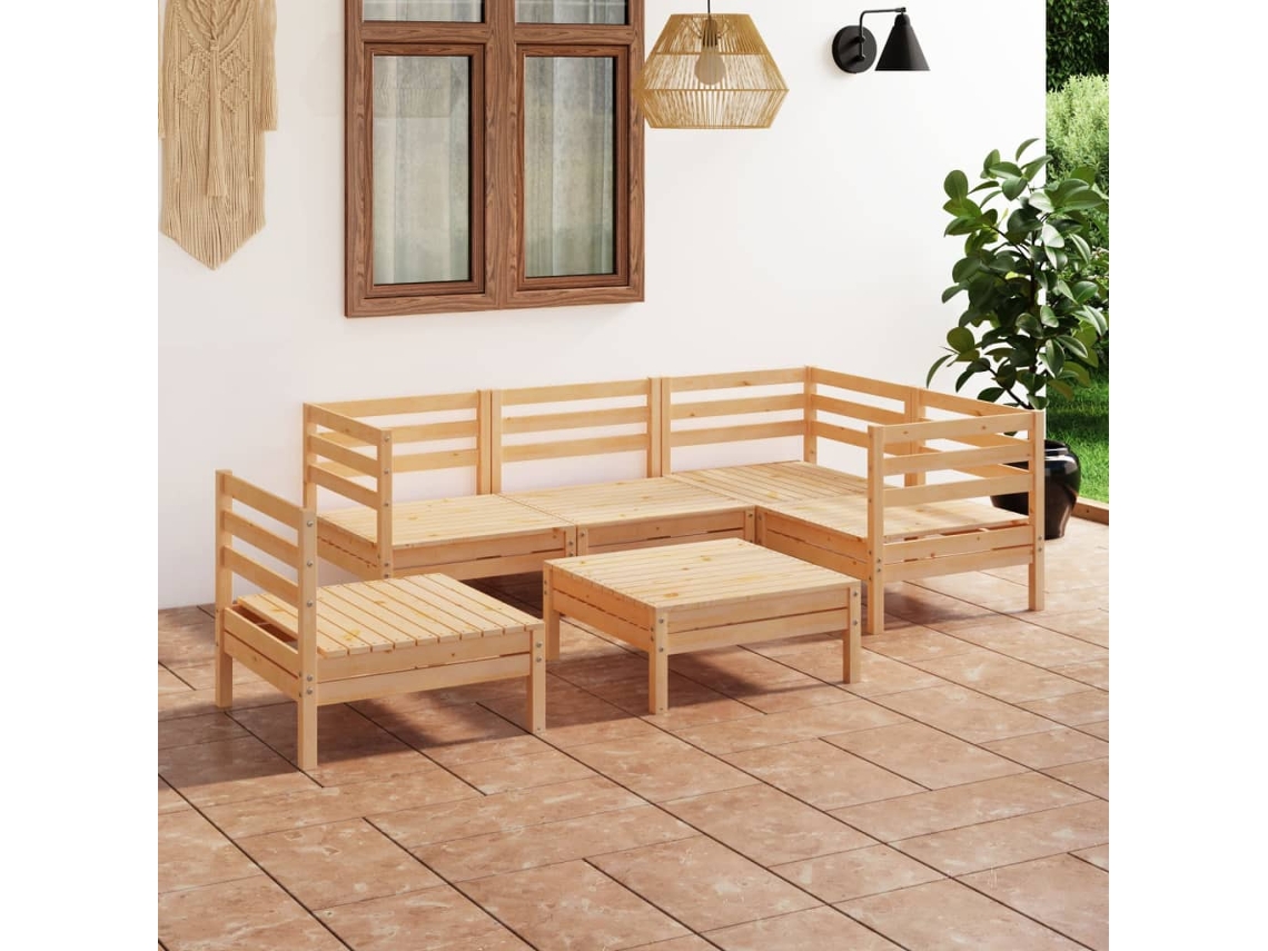 Conjunto de salón de jardín de pino macizo de 6 piezas DKD Home Decor
