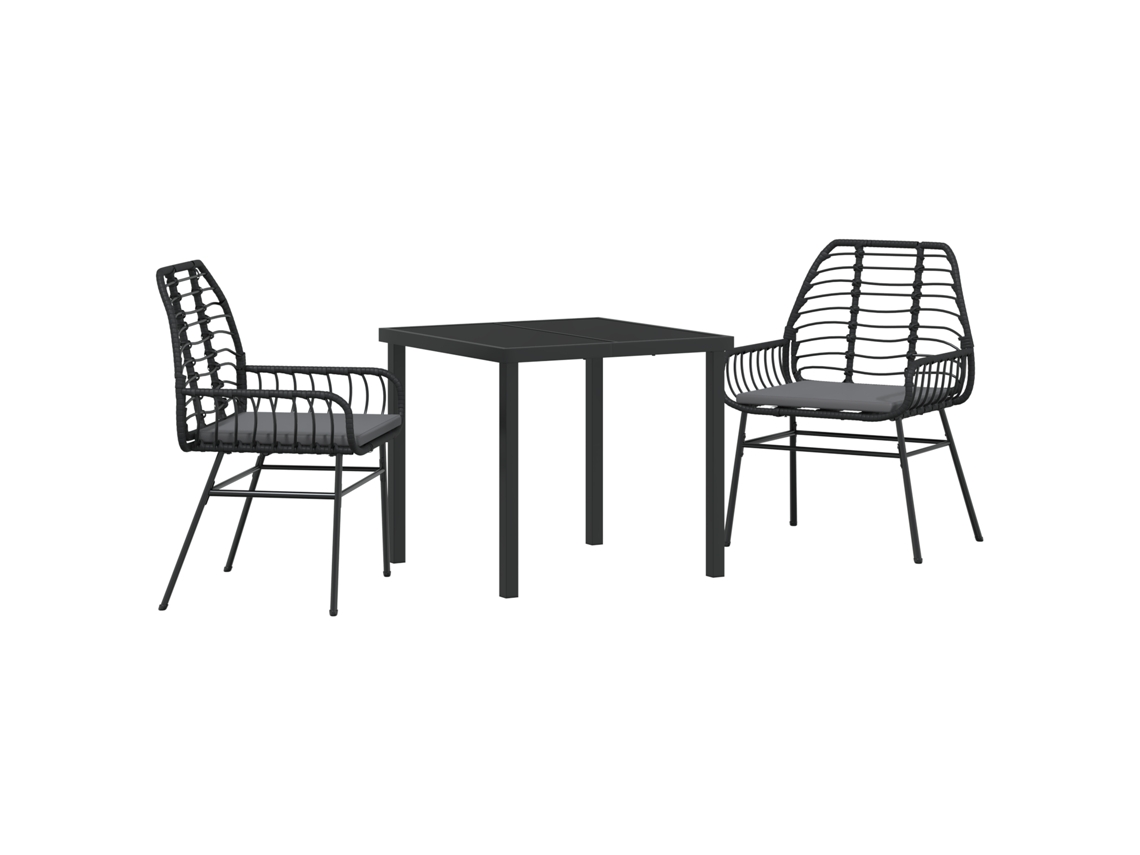 Conjunto de comedor de jardín VidaXL de 3 piezas con cojines de ratán y poliéster negro