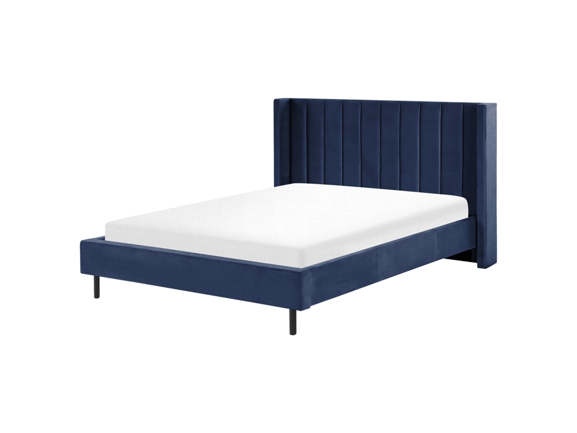 Cama con somier BELIANI Villette de Terciopelo Azul 185x222x115