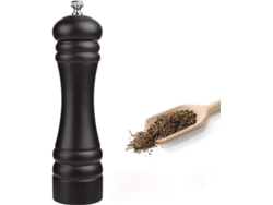 Molinillo de pimienta de madera negra de 8 pulgadas con mecanismo de precisión y ajuste de grosor.