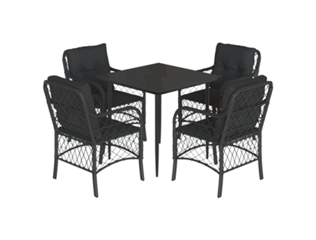 Conjunto 5 de muebles jardín VIDAXL con cojines ratán sintético negro