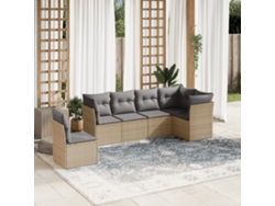 Conjunto de sofá de jardín de 6 piezas con cojines, mimbre sintético beige, Dkd Home Decor