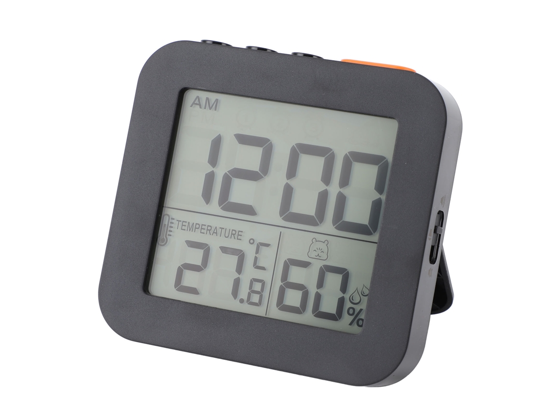 Reloj LCD Baok con indicador de temperatura y humedad, función de repetición de alarma y alarma precisa para adultos, niños y estudiantes.