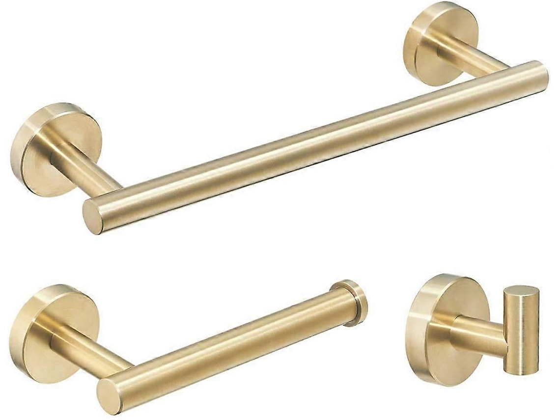 Accesorios de baño dorados: barras, soportes, soportes para anillos y rieles.