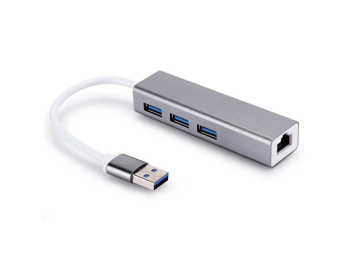Adaptador De Rede Usb 3.0 Para Rj45 Hub Com 3 Portas 100m De Ligação Fiavel Em Alumínio Dm He83