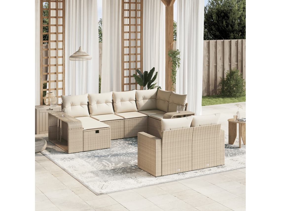 Conjunto de 10 sofás de jardín con cojines de mimbre beige de DKD Home Decor