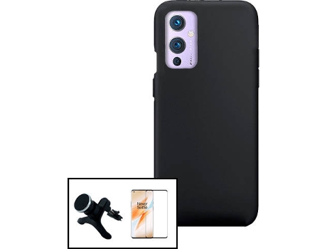 Carcasa + Protector Cristal Templado + Soporte OnePlus 9 PHONECARE Silicona Líquida Negro