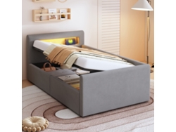 Cama Infantil De 90x200 Cm, Terciopelo Gris, Con Estantes Led Y Conexión Usb.