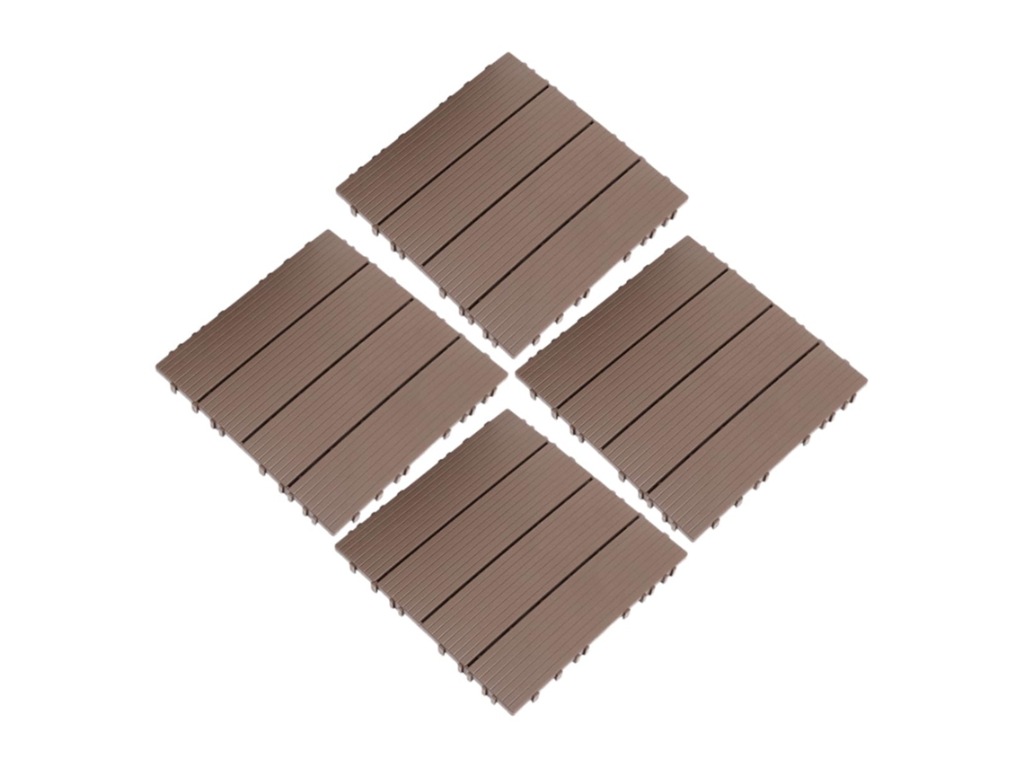 Juego de 4 adoquines entrelazados para patio, exterior, de plástico compuesto con diseño de madera para jardín y balcón, Vayotoy
