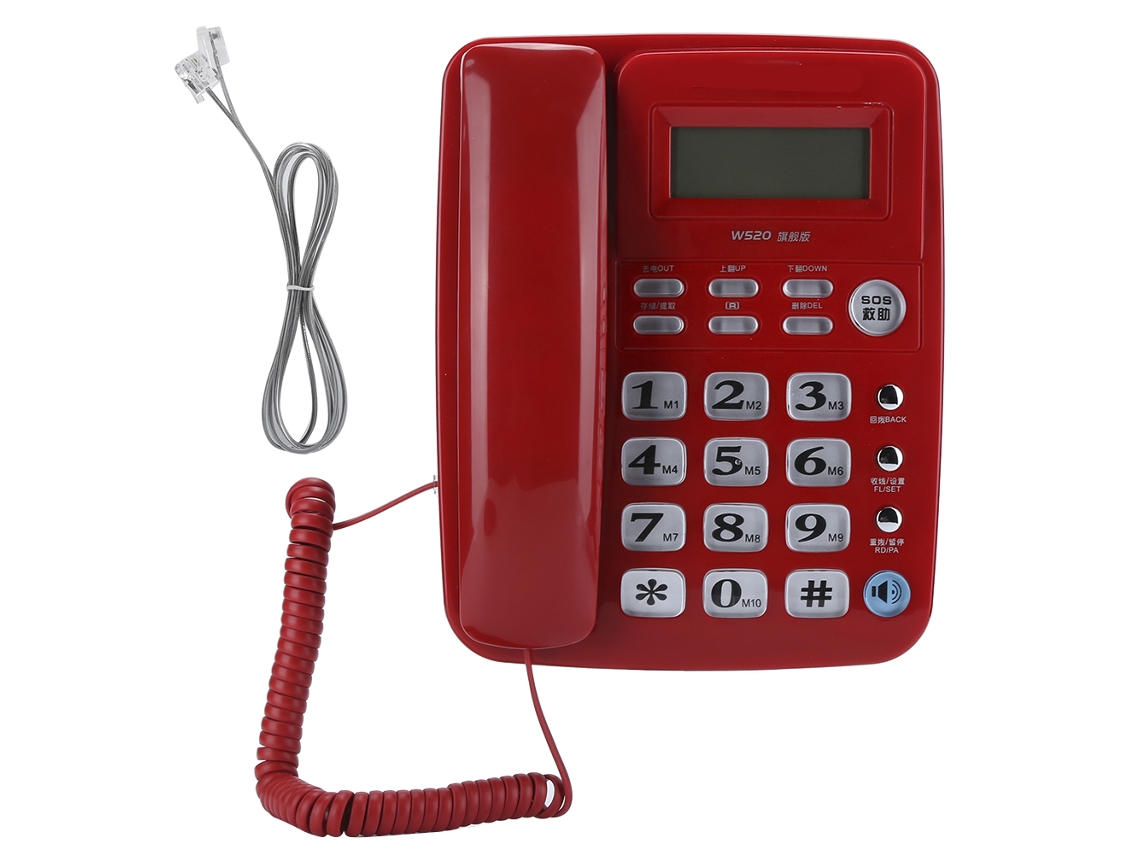 Teléfono W520 Con Identificador De Llamadas Y Manos Libres Para El Hogar, La Oficina Y El Negocio - Rojo