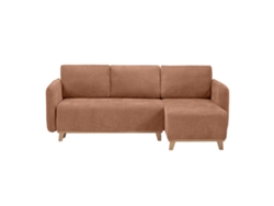 Sofá Cama Chaise Longue Reversible 3-4 Plazas de Tejido Efecto Aterciopelado Terracota Y Madera Clara Romane MILIBOO