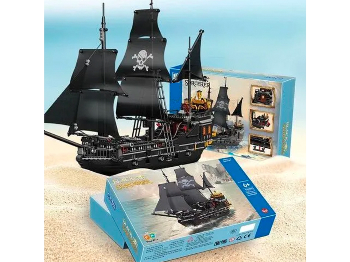 (estilo 1) Bloques De Construcción De Barco Pirata Negro Con Patrones De Calavera Y Fantasma, 1424 Piezas