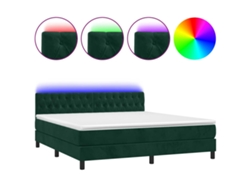 Maison Exclusive - Cama Box Spring Colchón Y Led Terciopelo Verde Oscuro 160x200cm