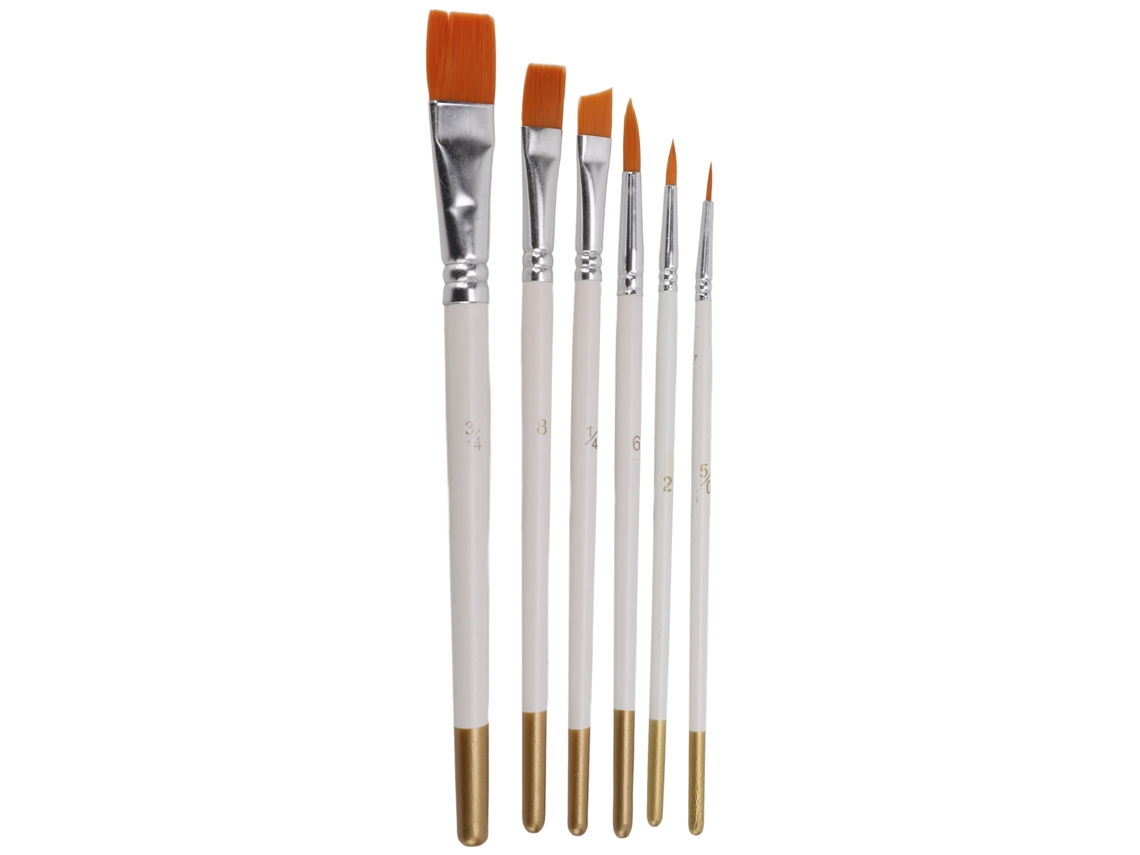 Set De 6 Pinceles Multiusos Mini Nylon Con Varillas Blancas Puntas Redondas Y Planas Para Pintura Al Óleo Y Acuarela