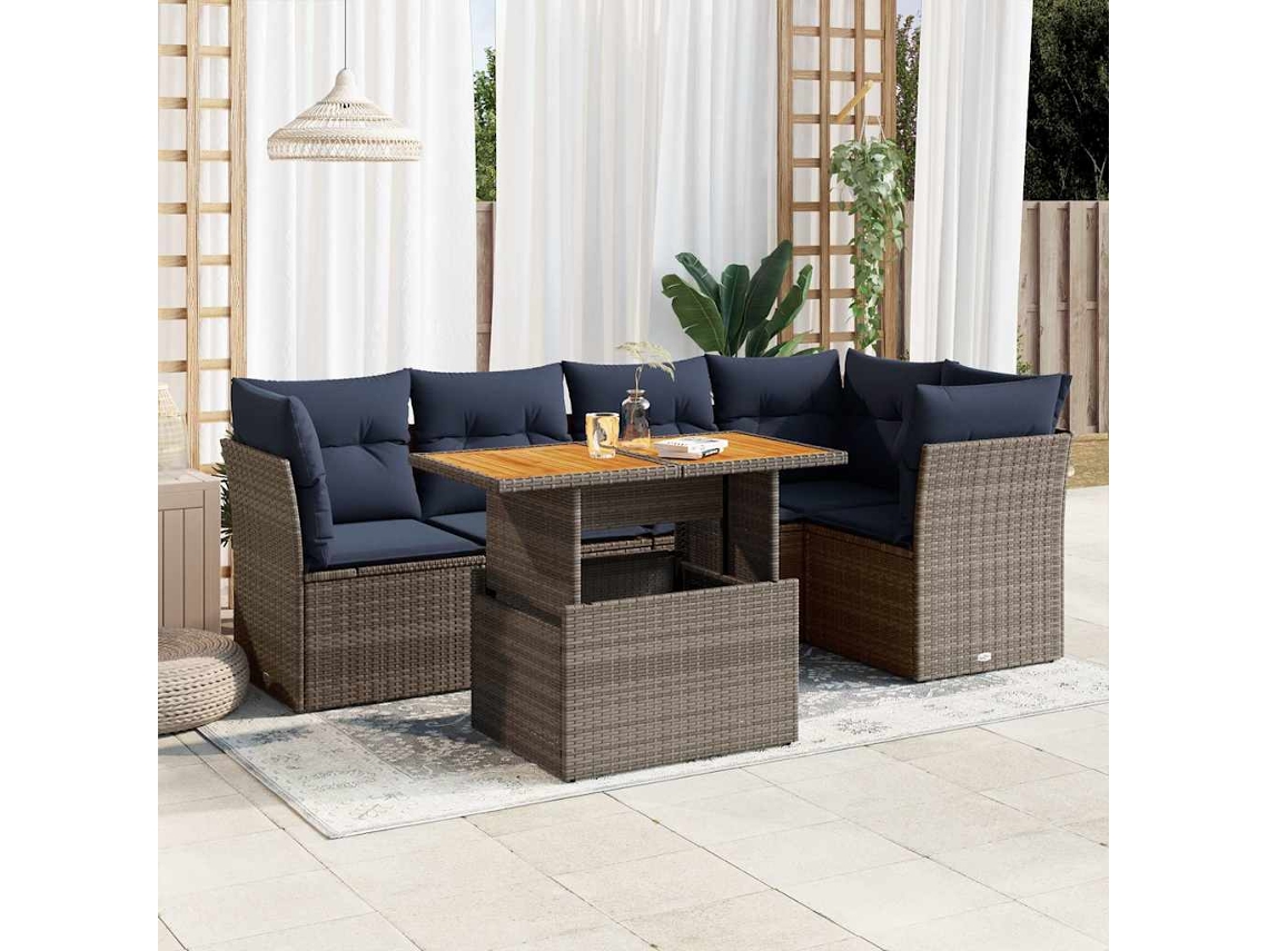 Conjunto de 6 sofás de jardín de mimbre gris con cojines MAISON EXCLUSIVE (80x200 cm)