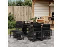 Juego de comedor de jardín de 9 piezas con cojines, mimbre sintético negro, DKD Home Decor