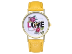 Reloj De Pulsera Analógico De Cuarzo Sencillo Para Mujer Zhoulianfa, De Piel Sintética, Color Amarillo.
