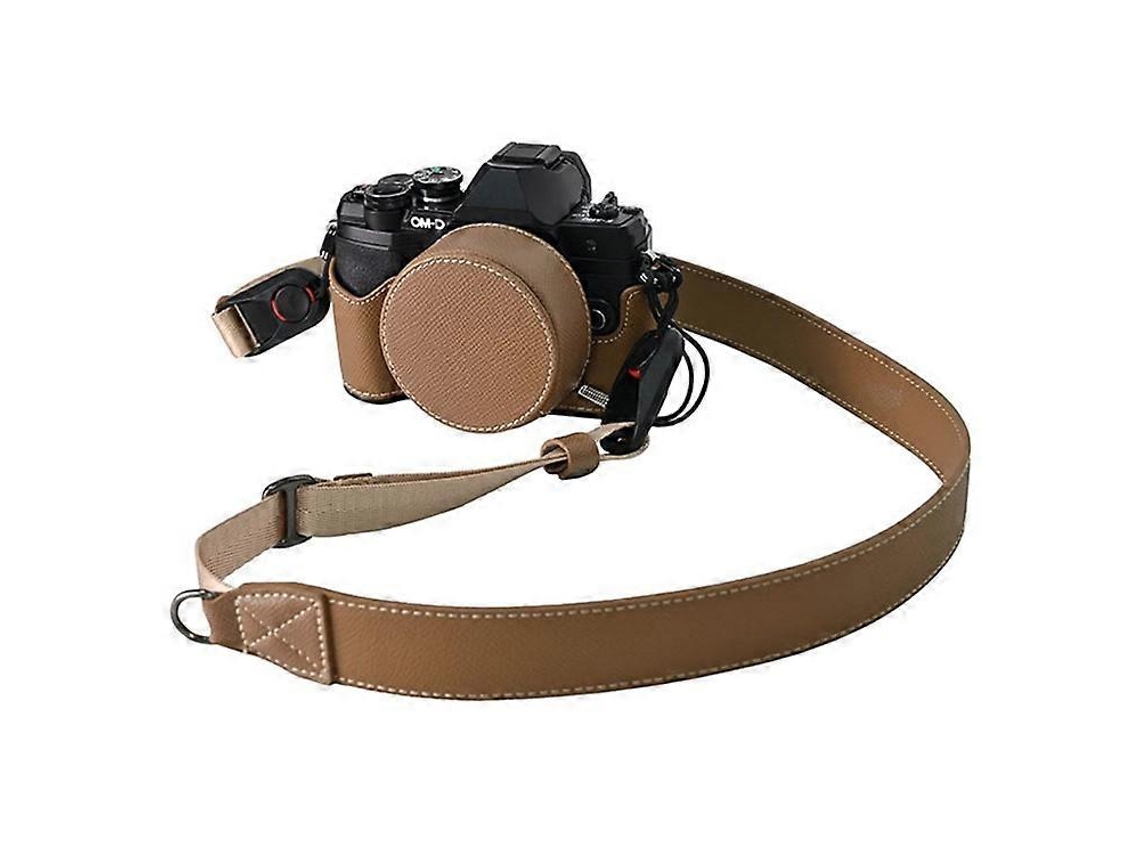 Estuche de cuero para cámara Olympus OM DE M10 Mark IV con tapa de lente y correa para el hombro Facpoet