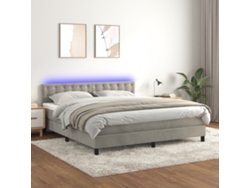 Cama Box Spring Colchón Y Led Terciopelo Gris Claro 180x200 Cm