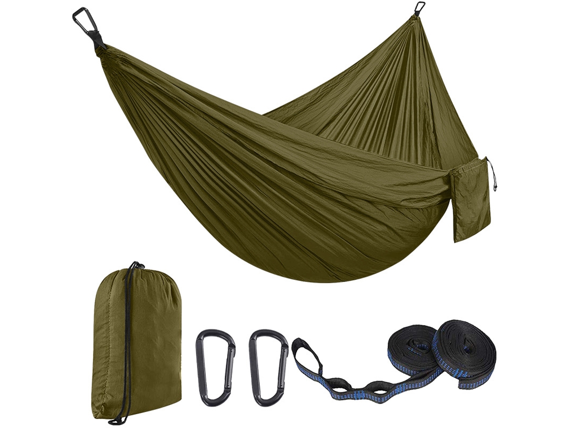 Hamaca Individual Chrui Con 51 Correas Y Mosquetón, 300 X 200 Cm (verde Militar)