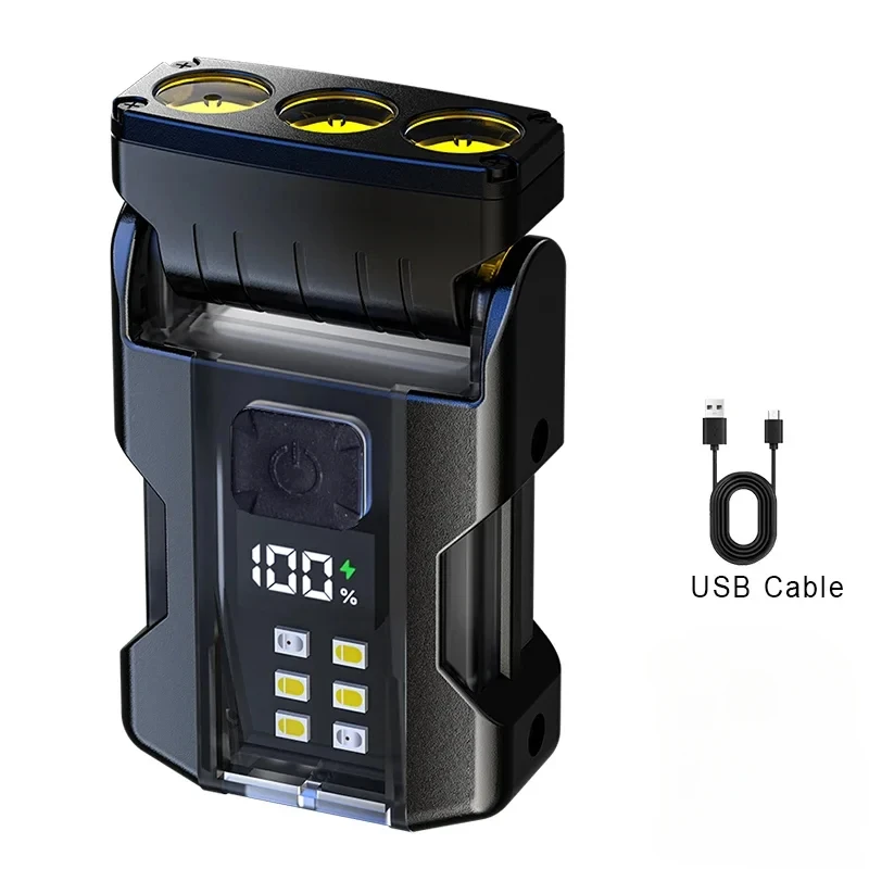 Mini linterna portátil con 3 LED superbrillantes, recargable e impermeable, para uso en exteriores, con clip para la tapa.