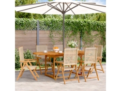 7pcs Conjunto De Jantar P/ Jardim Vime Pe/ Madeira Maciça Bege Dkd Home Decor