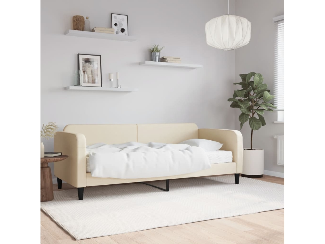 Sofá Cama Con Colchón Tela Crema 100x200 Cm