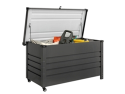 Caja Metálica De 350 Litros Con Tapa, Cerradura, Ruedas Y Asas Laterales, Color Gris.