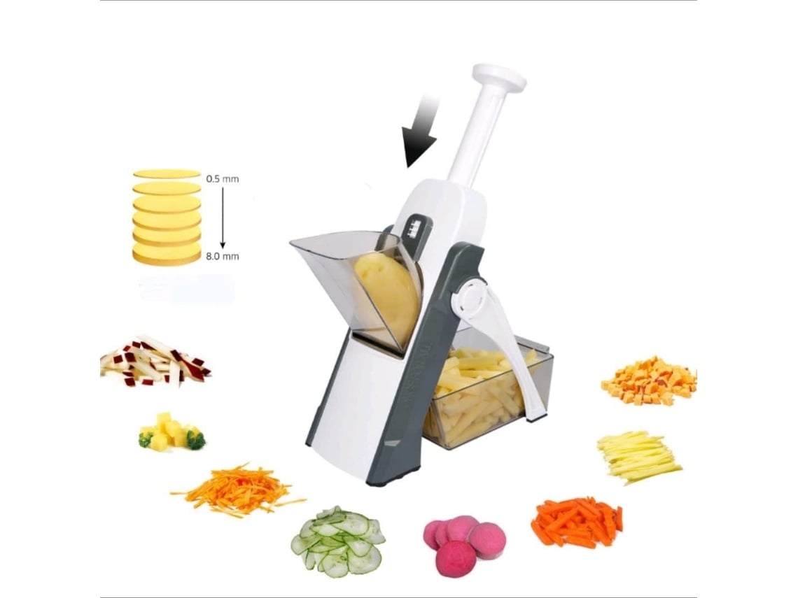 Cortador de patatas 5 en 1, seguro, para cortar en juliana, con grosor ajustable de 0 a 1,8 mm, artefacto de cocina USHION