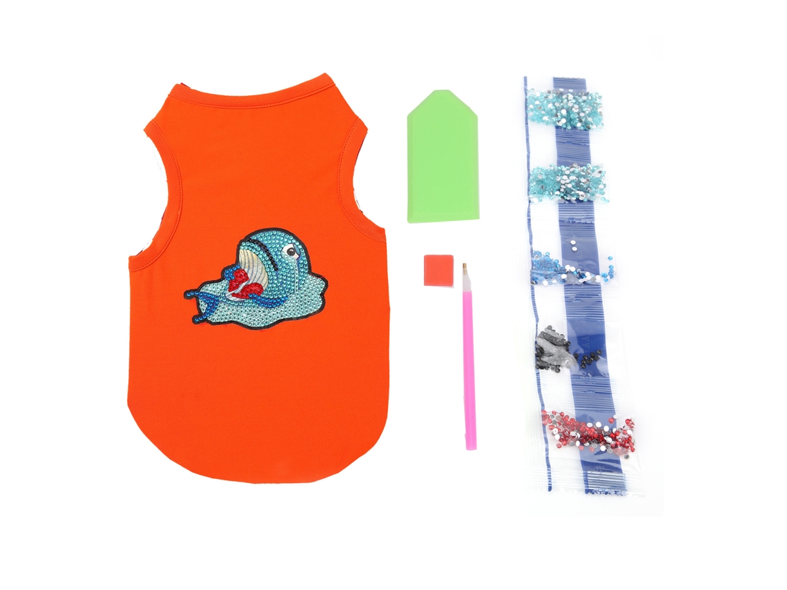 Bonita Camiseta Suave Con Estampado De Perro Y Pedrería Naranja, Talla L